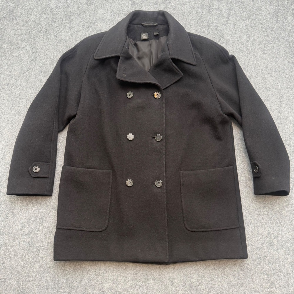 Vintage 100% Wool Double Breasted Pea Coat Black 10P WPL 7888